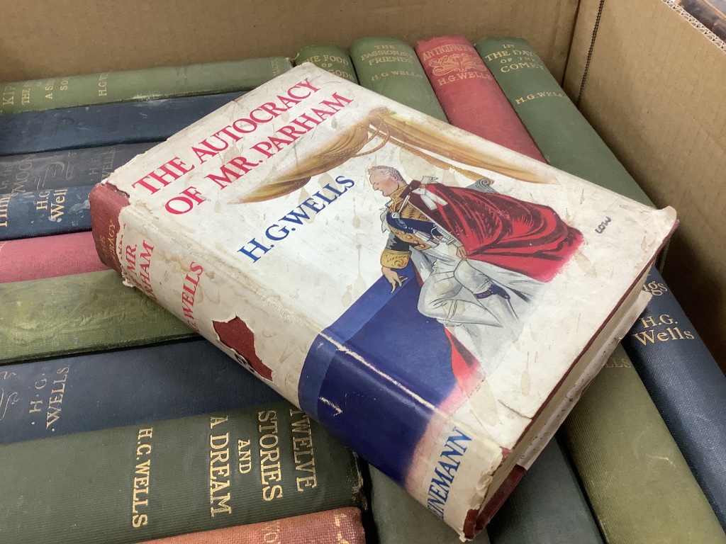 Wells, H.G. – A Collection of (mostly) Novels: includes 1st editions of Anticipations (1902), The Passionate Friends (1913), The Food of the Gods (1904); 19 books in all